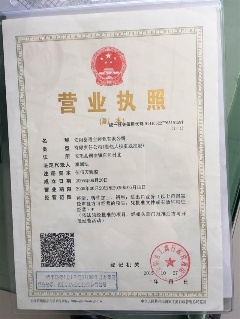 安阳县通宝铸业有限公司营业执照